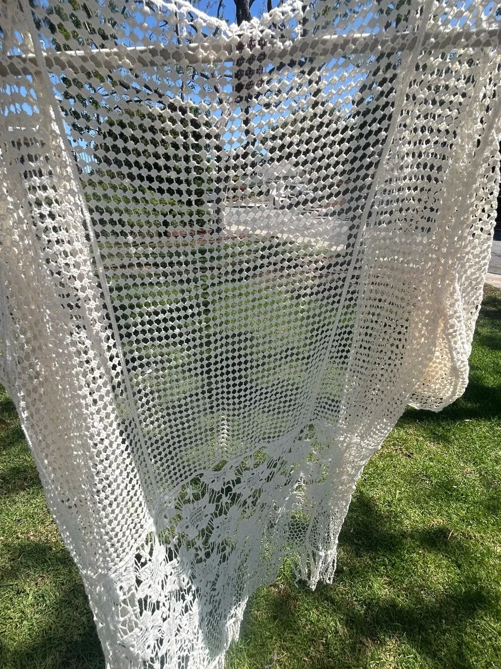 Raj Ivory Crochet Open-Weave Kimono